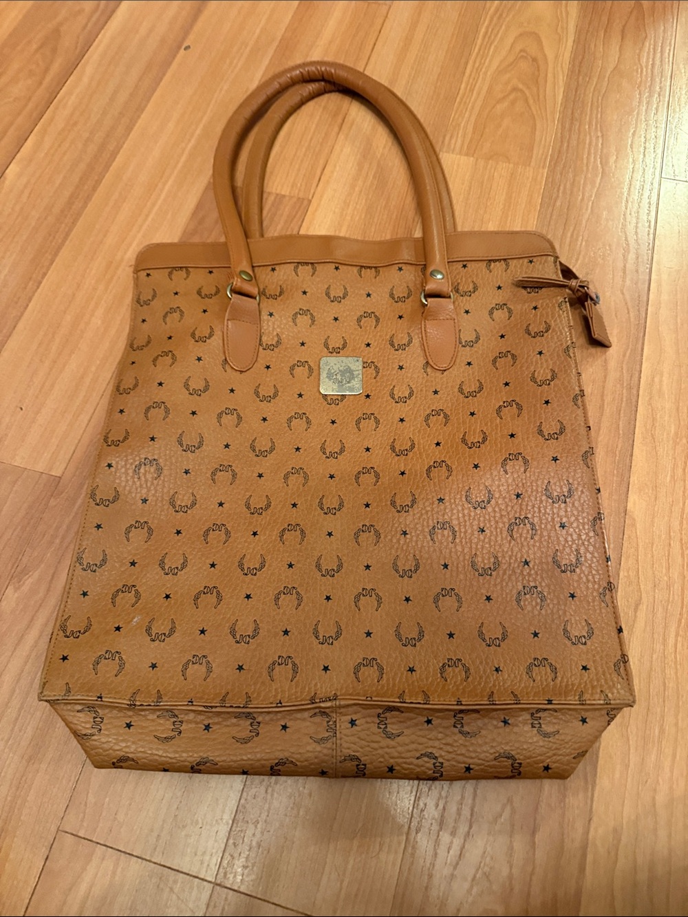 Source Unknown Tan Patterned Tote Bag